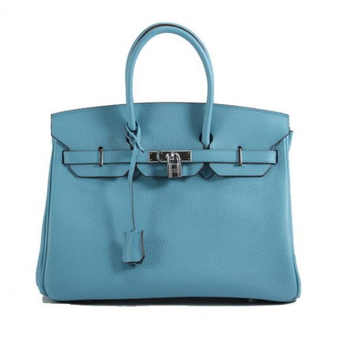 Geantă de mână Hermes Birkin 35CM Togo din piele 6089 Albastru deschis argintiu
