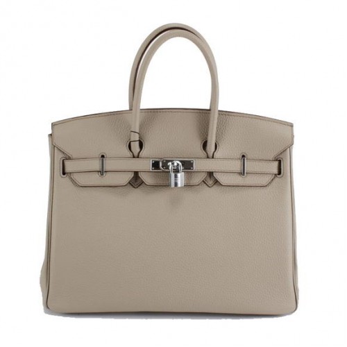 Geantă de mână Hermes Birkin 35CM Togo din piele 6089 Gri deschis Argintiu