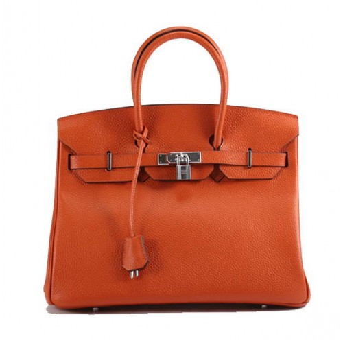 Geantă de mână Hermes Birkin 35CM Togo din piele 6089 Portocaliu Argintiu