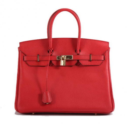 Geantă de mână Hermes Birkin 35CM Togo din piele 6089 Roșu Auriu
