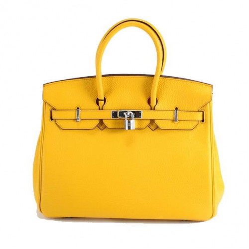 Geantă de mână Hermes Birkin 35CM Togo din piele 6089 Galben Argintiu