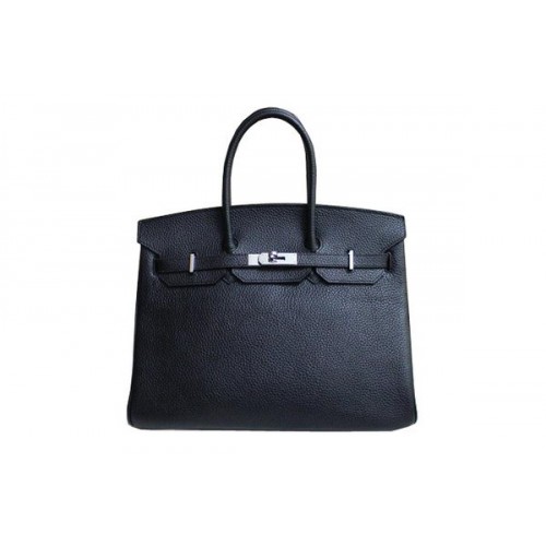 Geantă Hermes Birkin 35CM din piele Clemence neagră și roz H35 argintie