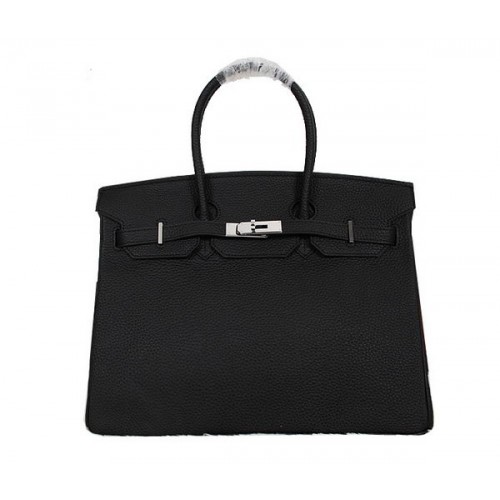 Geantă Hermes Birkin 35CM din piele neagră Clemence H35 argintie