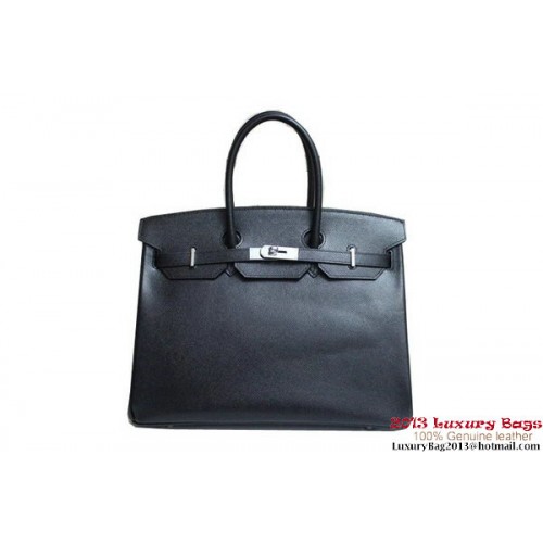 Geantă Hermes Birkin 35CM din piele neagră Clemence H6089 argintie/aurie