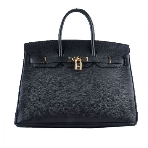 Geantă Hermes Birkin 35CM din piele neagră, granulată, aurie