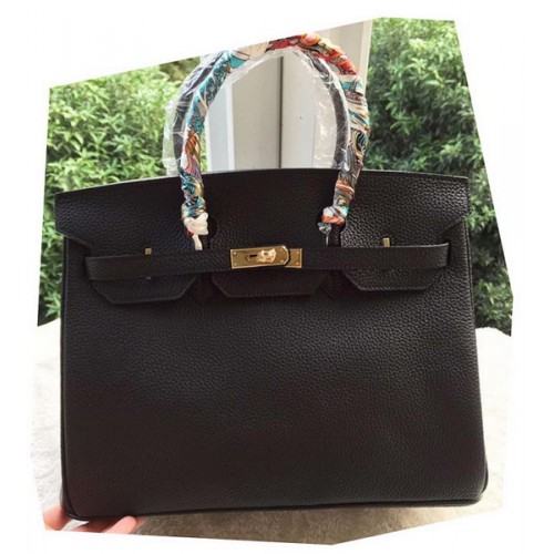 Geantă Hermes Birkin 35CM din piele neagră Litchi BK35 Auriu