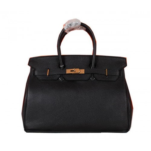 Geantă Hermes Birkin 35CM Neagră, Piele Granulată Originală H35 Aurie