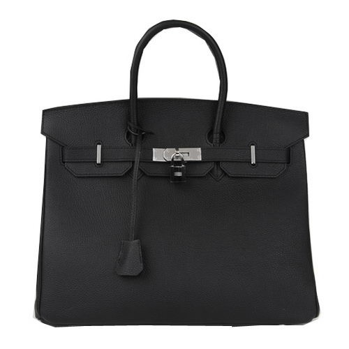 Geantă Hermes Birkin 35CM, neagră, din piele originală, H35 argintie