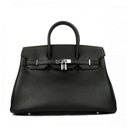 Geantă Hermes Birkin 35CM din piele neagră, neagră, H6089, argintie