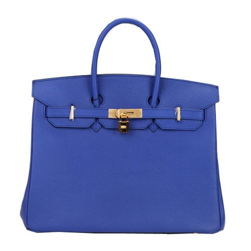 Geantă Hermes Birkin 35CM, albastră, din piele originală, H35 aurie