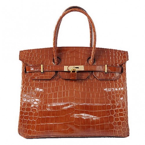 Geantă Hermes Birkin 35CM, piele maro, iridescentă, croco, aurie