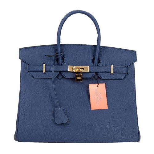 Geantă Hermes Birkin 35CM Albastru închis din piele originală H35 Auriu