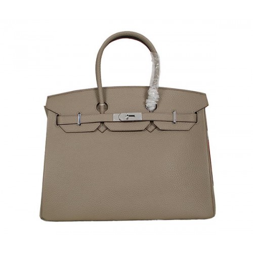 Geantă Hermes Birkin 35CM din piele Clemence gri H35 argintie