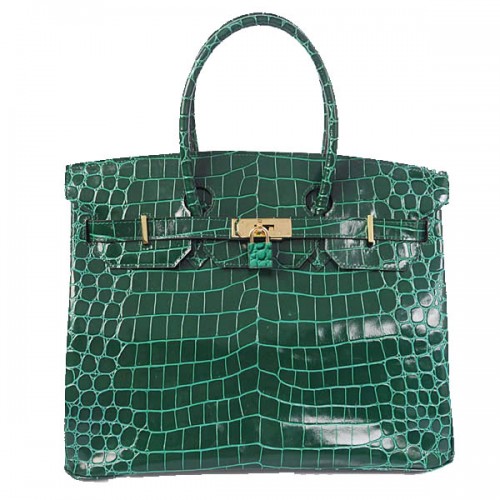 Geantă Hermes Birkin 35CM, piele verde iridescentă croco, aurie