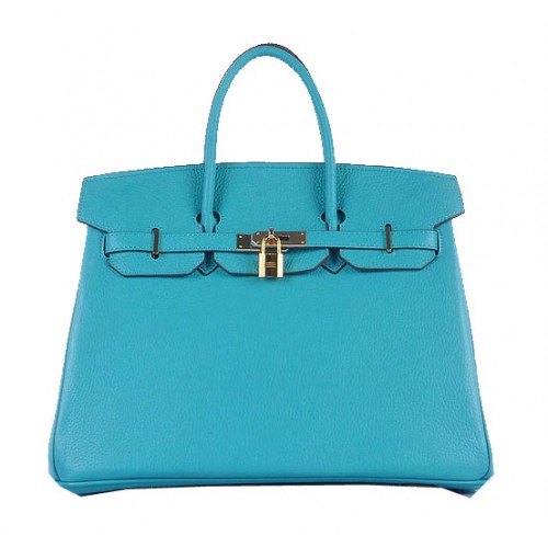 Geantă Hermes Birkin 35CM, albastru deschis, piele granulată, aurie