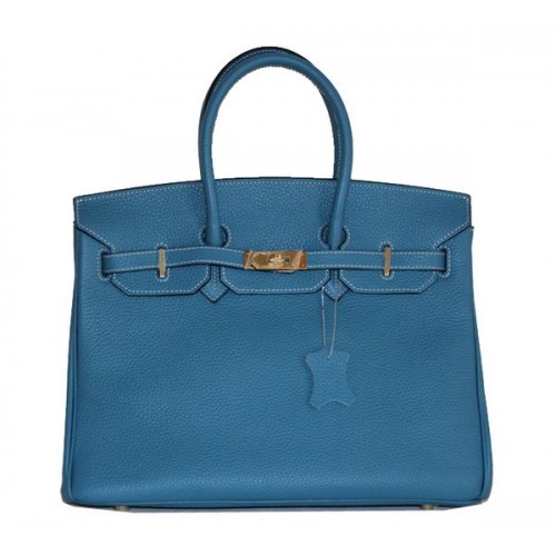 Geantă Hermes Birkin 35CM din piele Clemence albastră deschisă H6089 aurie