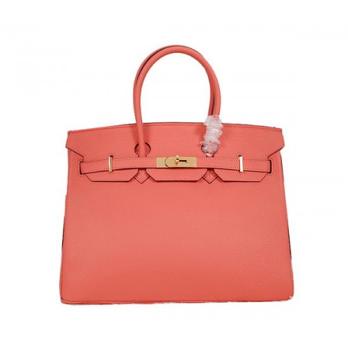Geantă Hermes Birkin 35CM, culoare roșie deschisă, din piele Clemence, H35, aurie