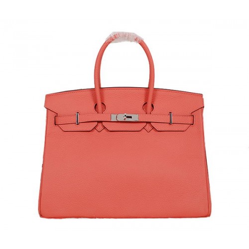 Geantă Hermes Birkin 35CM, culoare roșie deschisă, din piele Clemence, H35 argintie