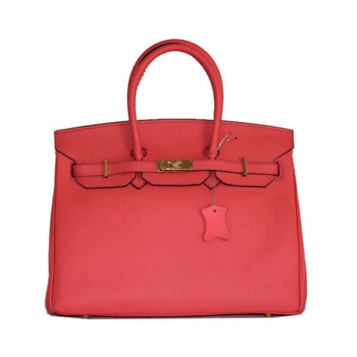 Geantă Hermes Birkin 35CM, piele Clemence, roșie deschisă, H6089, aurie