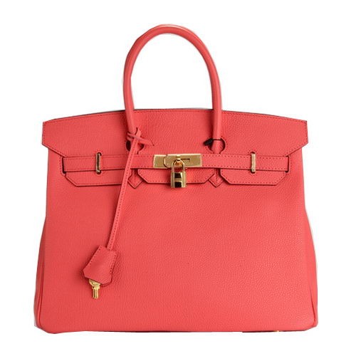 Geantă Hermes Birkin 35CM, roșie deschisă, din piele originală, H35 aurie