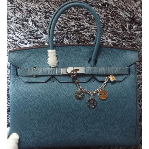 Geantă Hermes Birkin 35CM din piele Litchi HB35GL Albastră