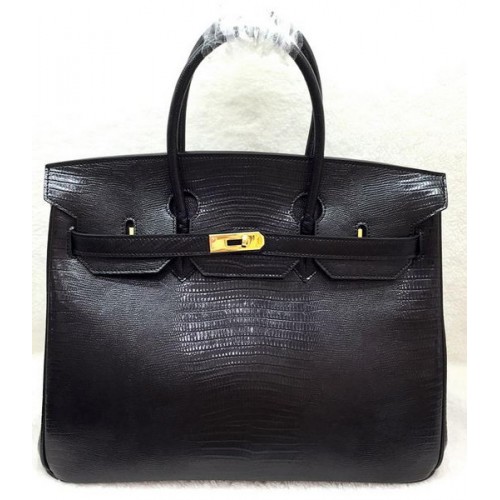 Geantă Hermes Birkin 35CM din piele de șopârlă HB35GL neagră