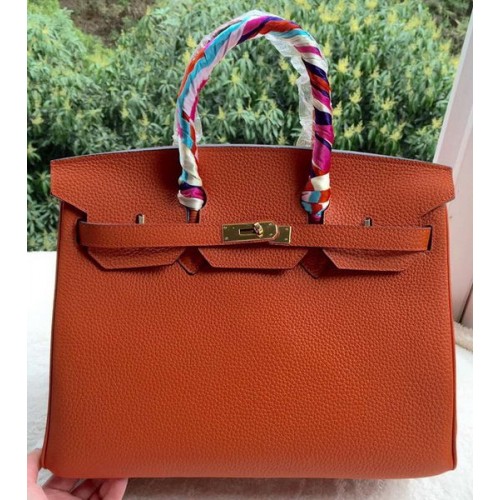 Geantă Hermes Birkin 35CM din piele de vițel portocalie BK35 aurie