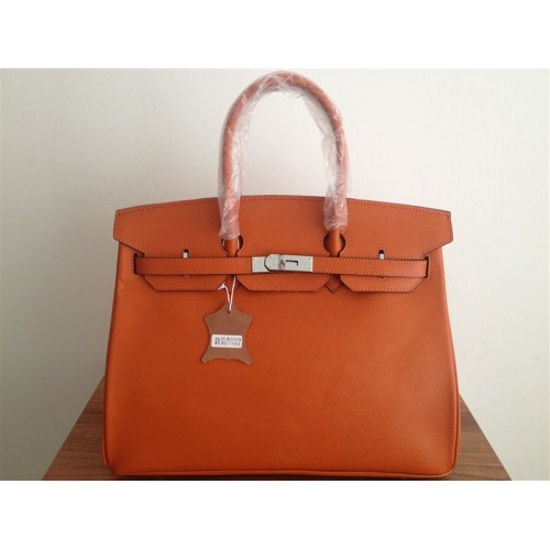 Geantă Hermes Birkin 35CM din piele portocalie Clemence H6089 argintie