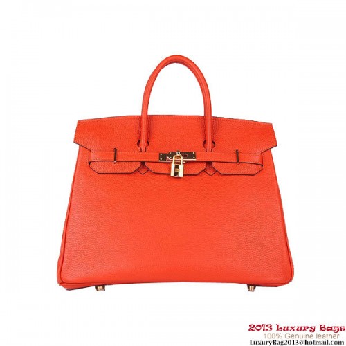 Geantă Hermes Birkin 35CM din piele Clemence portocalie H6089 aurie