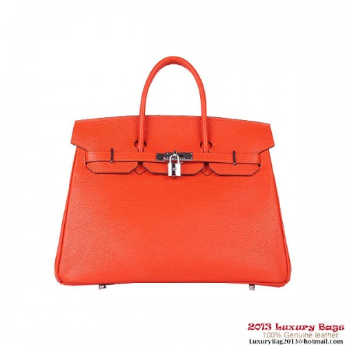 Geantă Hermes Birkin 35CM din piele portocalie Clemence H6089 argintie