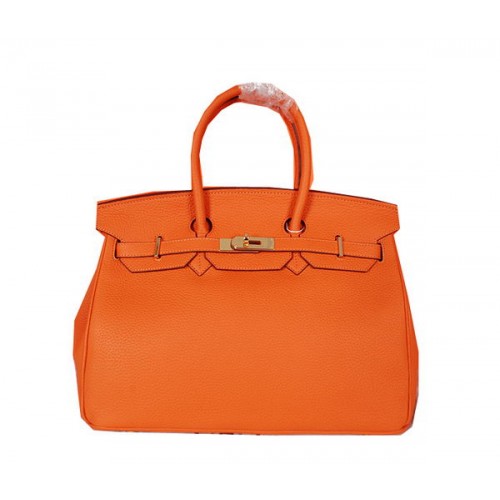Geantă Hermes Birkin 35CM, portocalie, piele granulată originală, H35, aurie