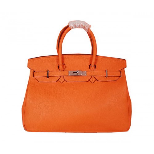 Geantă Hermes Birkin 35CM, portocalie, piele granulată originală, H35 argintie