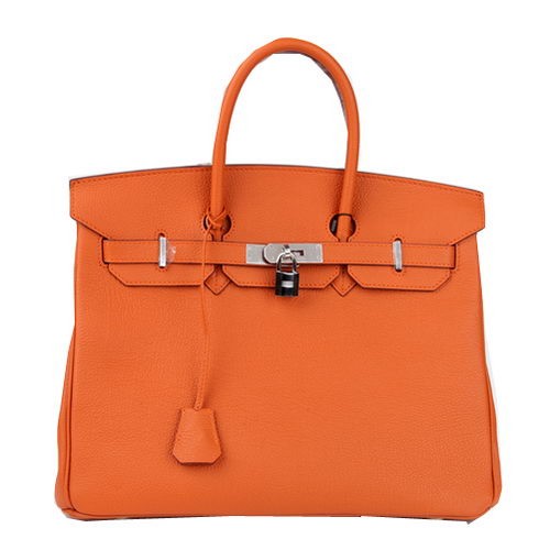 Geantă Hermes Birkin 35CM, portocalie, din piele originală, H35 argintie