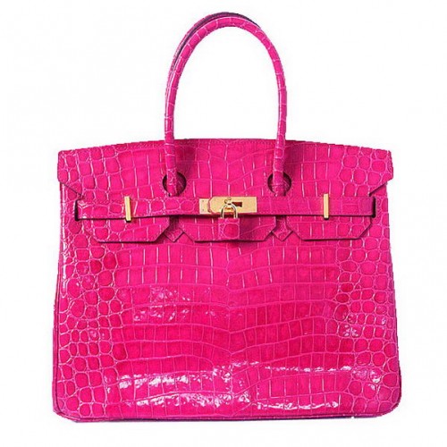 Geantă Hermes Birkin 35CM din piele de culoare piersica iridescentă crocodil, aurie