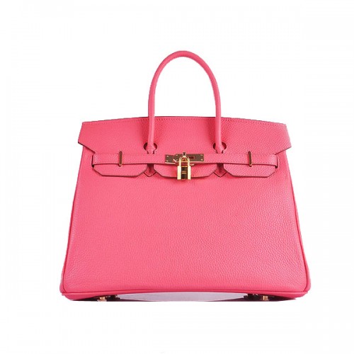 Geantă Hermes Birkin 35CM din piele granulată roz H6089 aurie