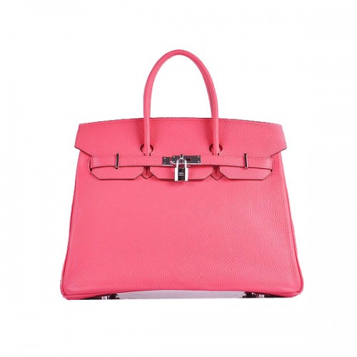 Geantă Hermes Birkin 35CM din piele granulată roz H6089 argintie