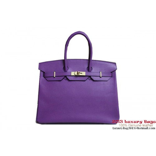 Geantă Hermes Birkin 35CM din piele mov Clemence H6089 aurie