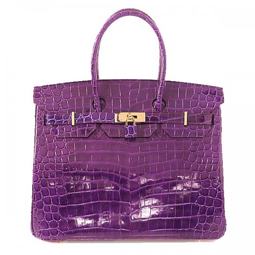 Geantă Hermes Birkin 35CM, piele purpurie iridescentă croco, aurie