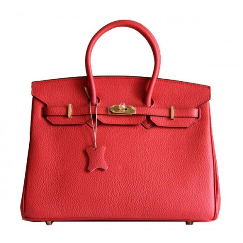 Geantă Hermes Birkin 35CM din piele Clemence roșie H6089 aurie