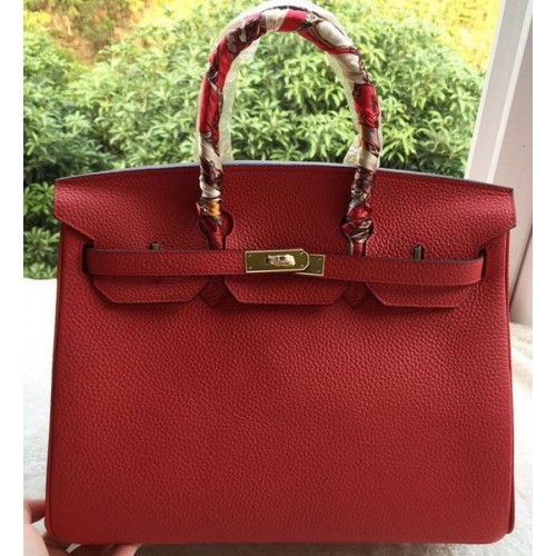 Geantă Hermes Birkin 35CM din piele roșie Litchi BK35 Auriu