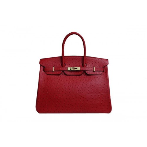 Geantă Hermes Birkin 35CM din piele de struț roșie BK35 aurie