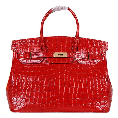 Geantă Hermes Birkin 35CM din piele lucioasă Croco H35C roșie