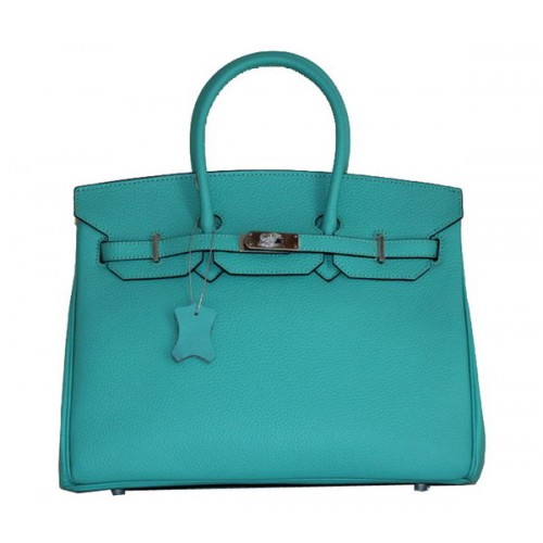 Geantă Hermes Birkin 35CM, culoare albastru-ceru, din piele Clemence, H6089, argintie