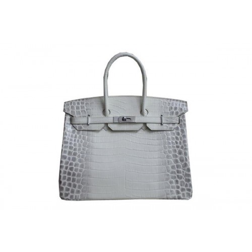 Geantă Hermes Birkin 35CM, piele albă crocodil H35 argintie
