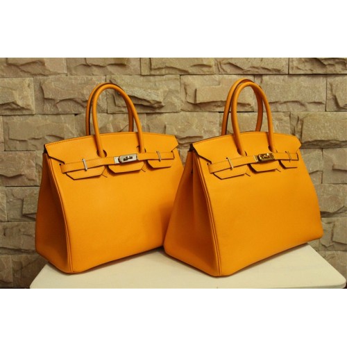 Geantă Hermes Birkin 35CM din piele galbenă Clemence H6089 aurie/argintie
