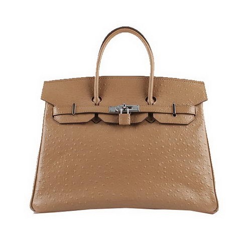 Genți tote Hermes Birkin 35CM din piele de struț, culoare caisă, H6089, argintiu