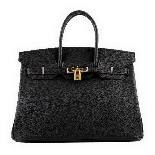 Genți Hermes Birkin 35CM din piele neagră granulată H-35 aurii