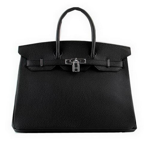 Genți Hermes Birkin 35CM din piele neagră granulată H-35 argintii