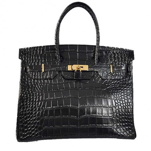 Genți Hermes Birkin 35CM din piele de crocodil Togo, negre, aurii
