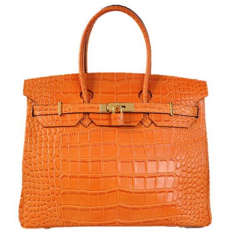 Genți Hermes Birkin 35CM din piele de crocodil Togo, portocalii, aurii